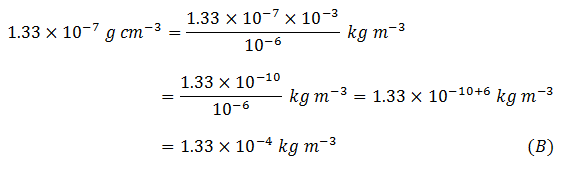 Carry out the following conversions;
(a) Calculate the density of 1.33 * 10-7 g cm-3 into kg m-3.
(b) Calculate a speed of 20 m s-1 in km h-1.
